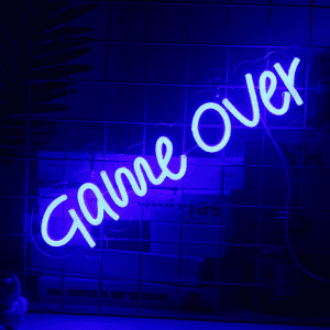 Vibrant blue Game Over Neon Sign design for the gamer bedroom set up.